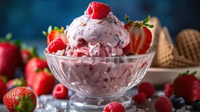 عکس تصویری زیبا از بستنی توت فرنگی با طراحی خلاقانه و جذاب