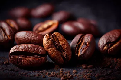 عکس تصویری هنری و خلاقانه از دانه های قهوه در پس زمینه تاریک