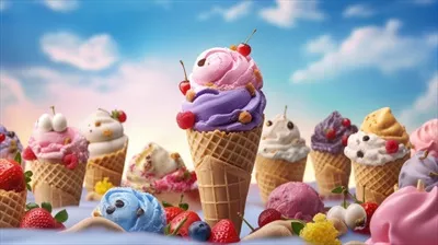 عکس کون بستنی بر روی پس زمینه رنگی با طراحی مینیمالیستی و هنری