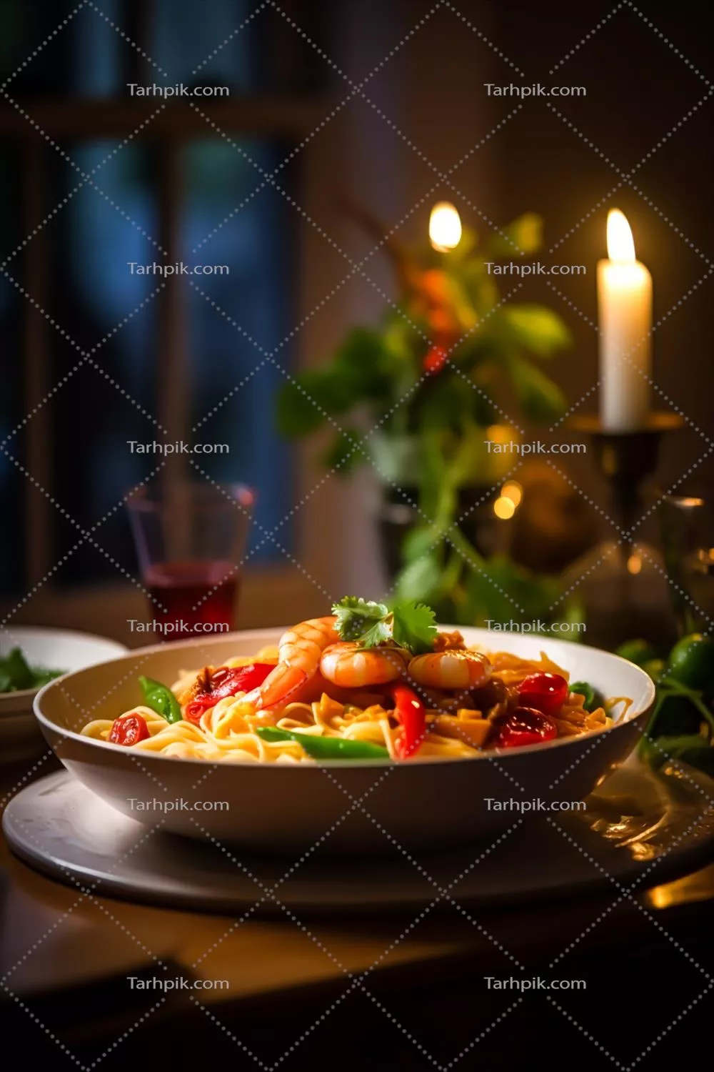 عکس پاستا با میگو و سبزیجات: یک وعده غذایی خوشمزه و سالم برای ناهار یا شام