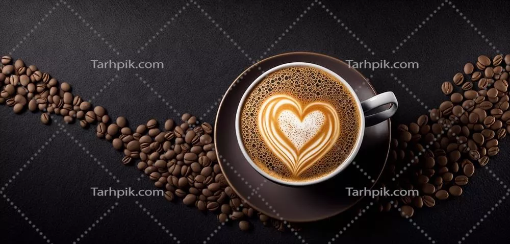 عکس فنجان قهوه لاته با هنر لاته قلبی شکل و طراحی هوش مصنوعی