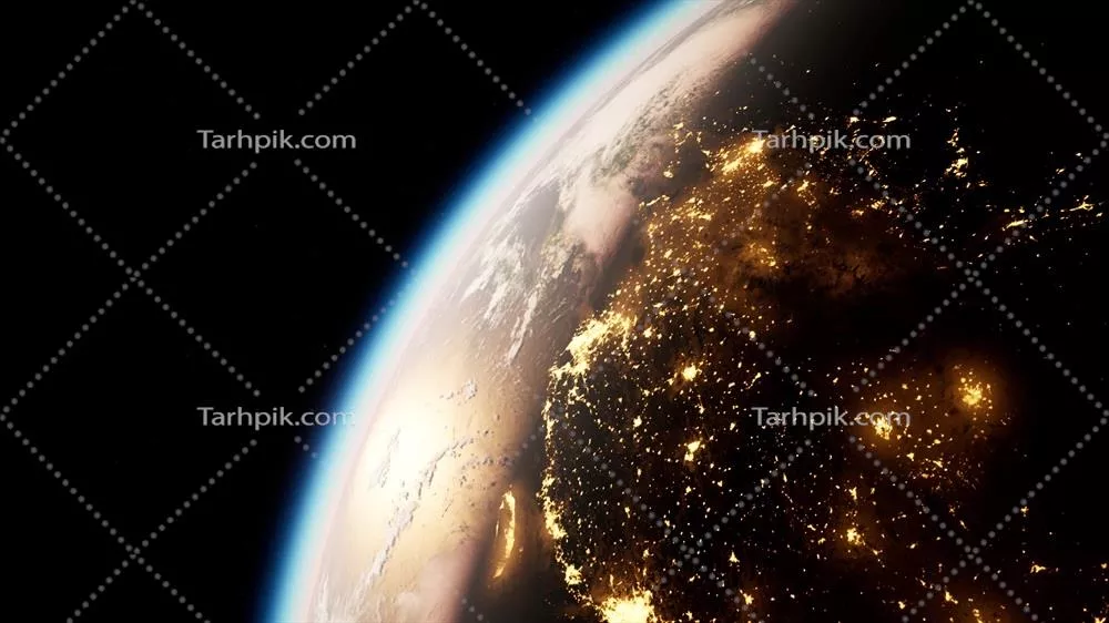 عکس تصویری زیبا از زمین در شب با نور ستاره ها و خورشید
