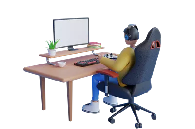 عکس دوربری بازی کردن و تجربه هیجان انگیز گیمینگ بر روی کامپیوتر شخصی