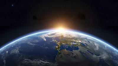 عکس نمایی سه بعدی از طلوع آفتاب بر روی سیاره زمین از فضا