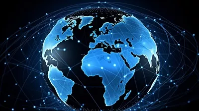 عکس تصویری زیبا از ارتباطات جهانی با استفاده از هوش مصنوعی بر روی کره زمین