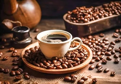 عکس فنجان قهوه داغ با دانه های قهوه: تصویری دلپذیر از لذت قهوه