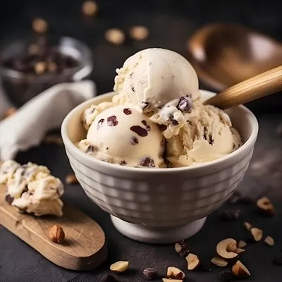عکس طرز تهیه بستنی خانگی با طعم شکلات و مغزها به روش هوش مصنوعی