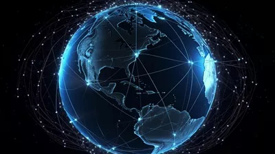 عکس تصویری زیبا از اتصال شبکه جهانی هوش مصنوعی بر فراز زمین