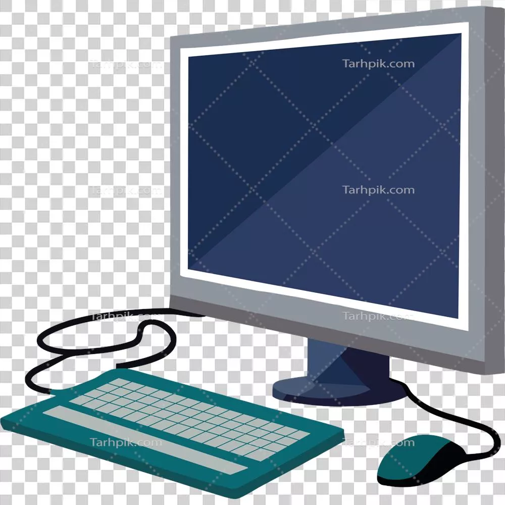 عکس دوربری تصویری زیبا از یک کامپیوتر رومیزی با ماوس و کیبورد