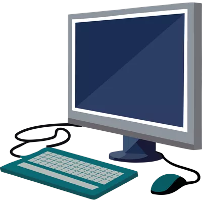 عکس دوربری تصویری زیبا از یک کامپیوتر رومیزی با ماوس و کیبورد