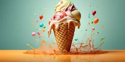 عکس آیس کریم خوشمزه و تازه در قیف وافل با طعم های شکلات و وانیل