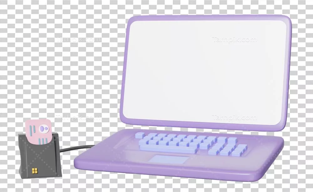 عکس دوربری لپ تاپ بنفش سه بعدی با خواننده کارت هوشمند و USB برای استفاده آسان