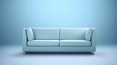 عکس مبل مینیمالیستی آبی روشن بر روی پس زمینه ای با رنگ مشابه