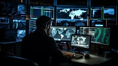 عکس تحلیلگر امنیتی در تلاش برای مبارزه با جرایم سایبری و هکرها