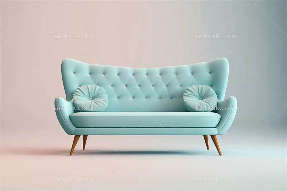 عکس مبل آبی ملایم با طراحی میانه قرن، مناسب برای دکوراسیون مدرن