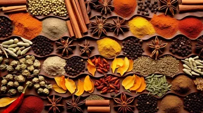 عکس ترکیب رنگارنگ ادویه جات مختلف برای ایجاد پس زمینه ای جذاب و پویا