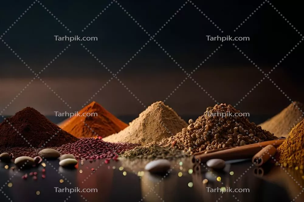 عکس مجموعه ای از ادویه جات مختلف بر روی زمینه ای مشکی و جذاب