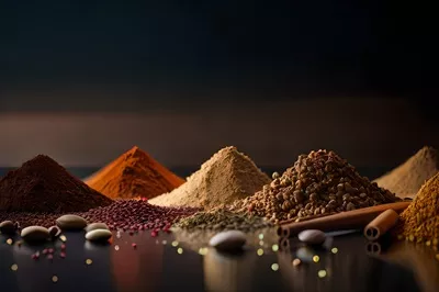 عکس مجموعه ای از ادویه جات مختلف بر روی زمینه ای مشکی و جذاب