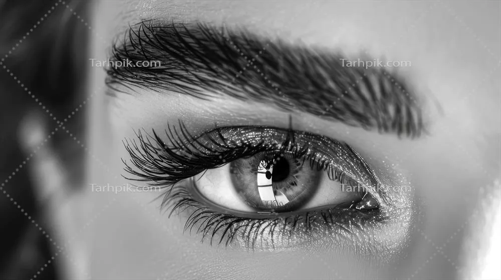 عکس تصویری نزدیک از چشم یک فرد با مژه های بلند و زیبا