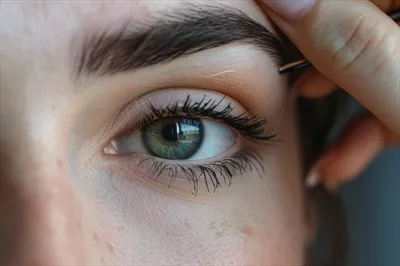عکس زنی در حال اصلاح ابروهایش با دقت و تمرکز بالا