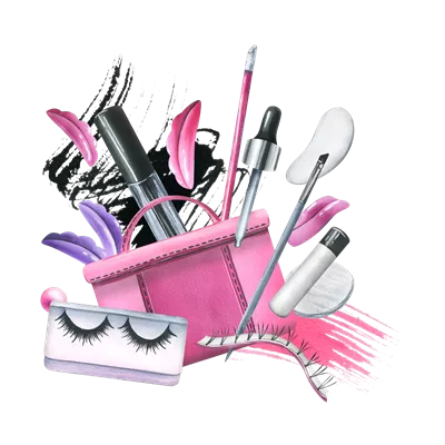 عکس دوربری کیف آرایشی صورتی با ابزارهای حرفه ای برای اکستنشن مژه و لمینت