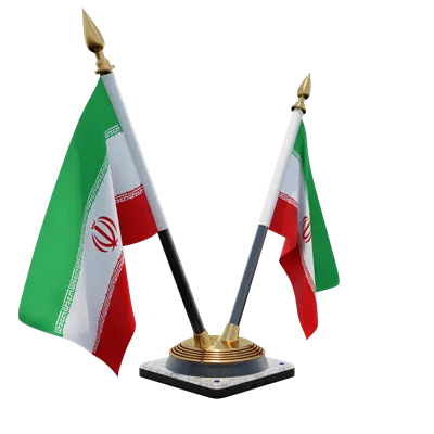 عکس دوربری تصویری زیبا از پرچم دو طرفه ایستاده بر روی میز با طراحی سه بعدی