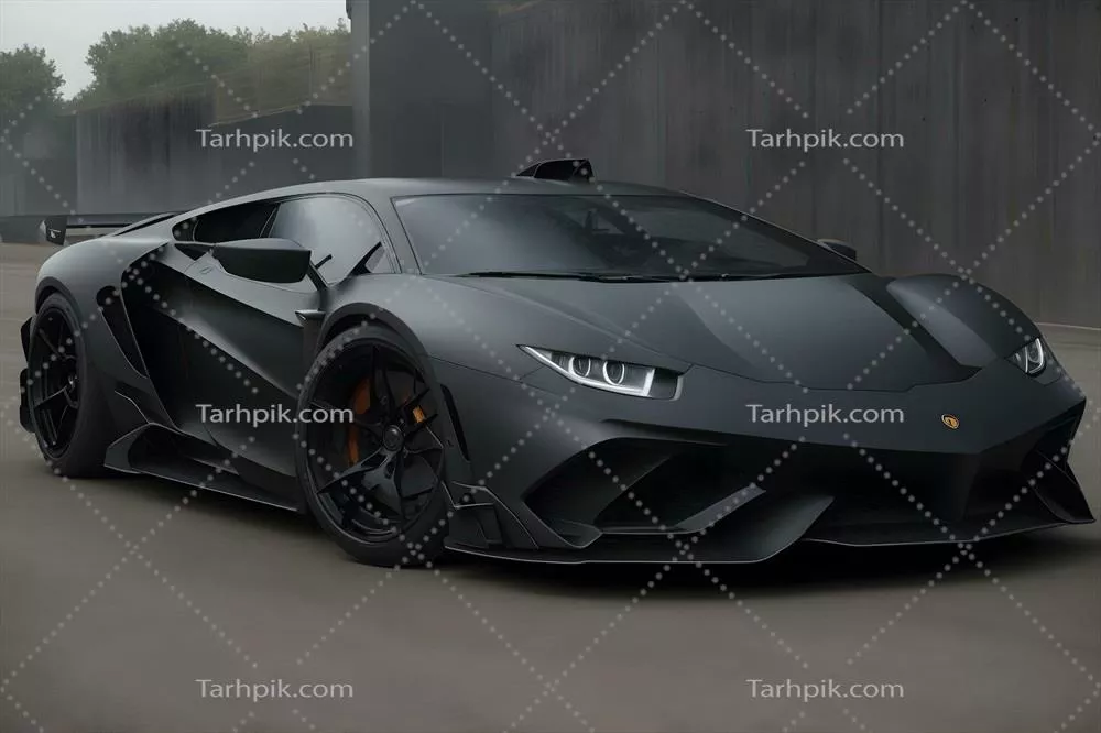 عکس یک خودروی سوپر اسپرت مشکی براق و شیک طراحی شده توسط هوش مصنوعی