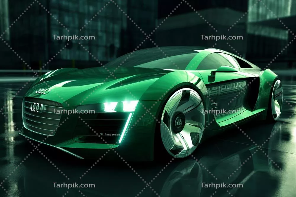 عکس خودروی آینده زیبا با رنگ سبز، طراحی شده با هوش مصنوعی