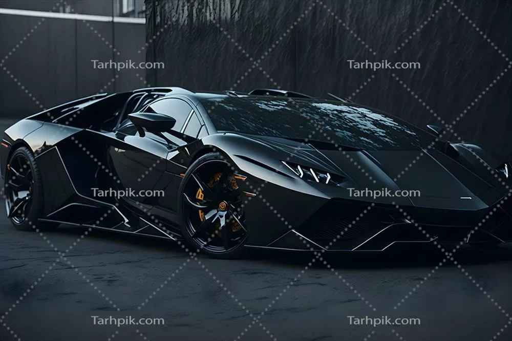 عکس یک خودروی سوپر اسپرت مشکی براق و شیک طراحی شده توسط هوش مصنوعی