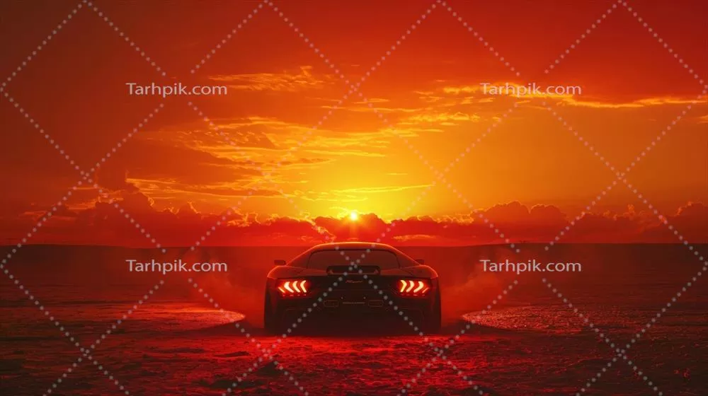عکس خودروهایی که در دل غروب آتشین بیابان می درخشند