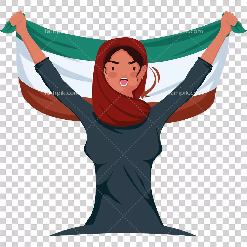 عکس دوربری زنی ایرانی در حال بالا بردن پرچم کشورش با افتخار و شجاعت