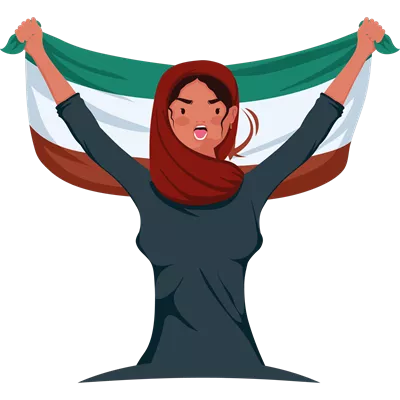 عکس دوربری زنی ایرانی در حال بالا بردن پرچم کشورش با افتخار و شجاعت