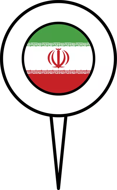 عکس دوربری نقشه ایران با نشان پرچم و آیکون موقعیت جغرافیایی