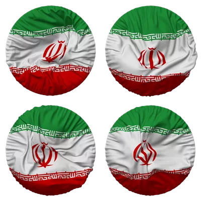 عکس دوربری پرچم ایران به شکل گرد با چهار نوع بافت و حالت مختلف در طراحی سه بعدی