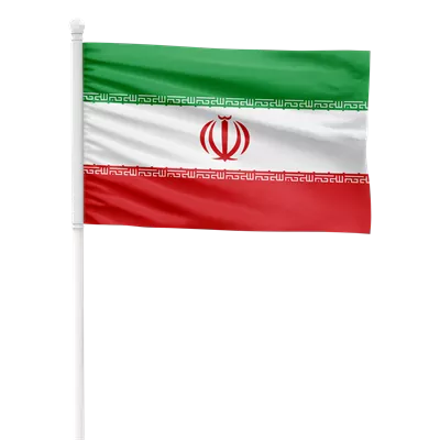 عکس دوربری تصویر واقع گرایانه از پرچم ایران که بر روی میله فلزی سفید در حال اهتزاز است