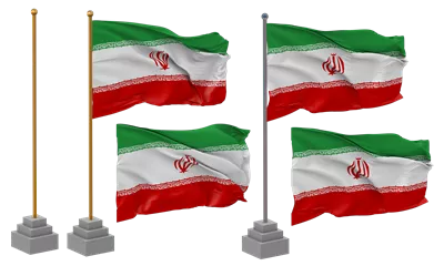 عکس دوربری پرچم ایران در حال اهتزاز با طراحی های مختلف و پایه ایستاده به صورت سه بعدی