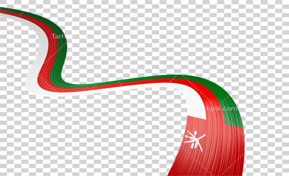 عکس دوربری پرچم سه بعدی عمان با طراحی موجی و درخشان به همراه ربان
