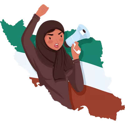 عکس دوربری زنی ایرانی با بلندگو: صدای تغییر و امید در جامعه