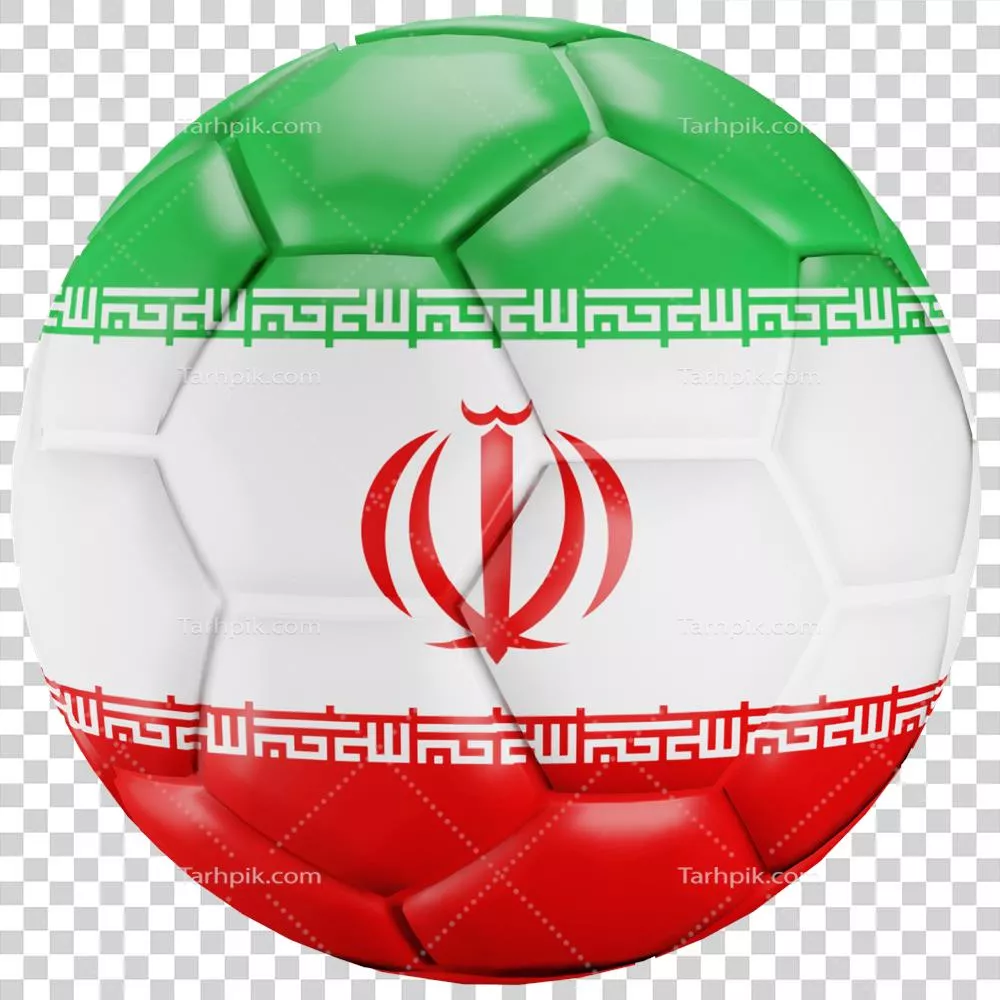 عکس دوربری توپ فوتبال سه بعدی با پرچم ملی ایران به صورت شفاف و زیبا