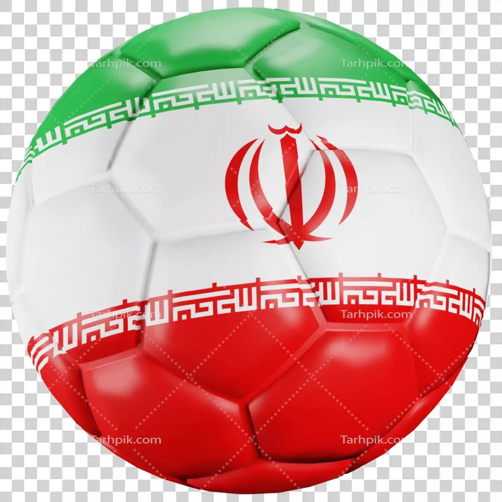 عکس دوربری توپ فوتبال سه بعدی با پرچم ملی ایران به صورت گرافیکی