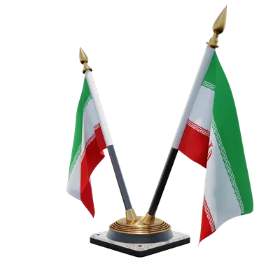 عکس دوربری تصویری زیبا از پرچم ایستاده دوگانه بر روی میز با طراحی سه بعدی