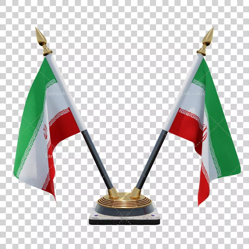 عکس دوربری تصویری زیبا از پرچم ایستاده دوگانه بر روی میز با طراحی سه بعدی