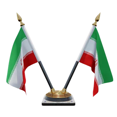 عکس دوربری تصویری زیبا از پرچم ایستاده دوگانه بر روی میز با طراحی سه بعدی
