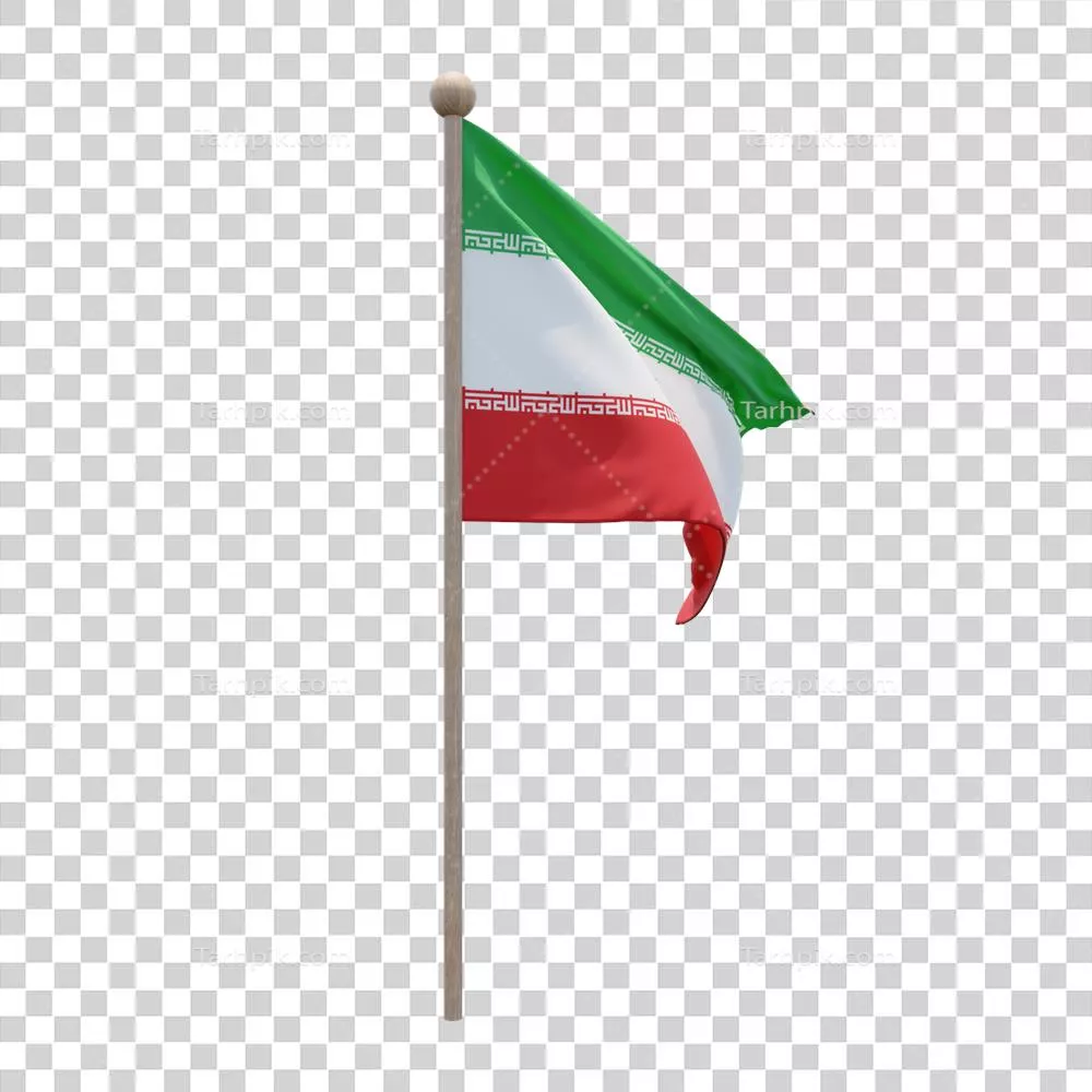 عکس دوربری تصویری زیبا از پرچم ایران بر روی میله چوبی با طراحی سه بعدی