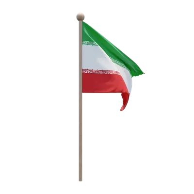 عکس دوربری تصویری زیبا از پرچم ایران بر روی میله چوبی با طراحی سه بعدی