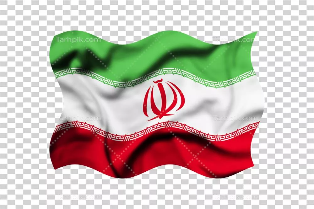 عکس دوربری پرچم ایران در حال اهتزاز در باد با پس زمینه شفاف و بدون حاشیه