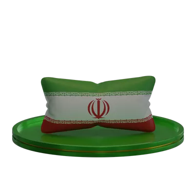 عکس دوربری رندر سه بعدی بالشت با طرح پرچم ایران بر روی سکو برای طراحی پروژه