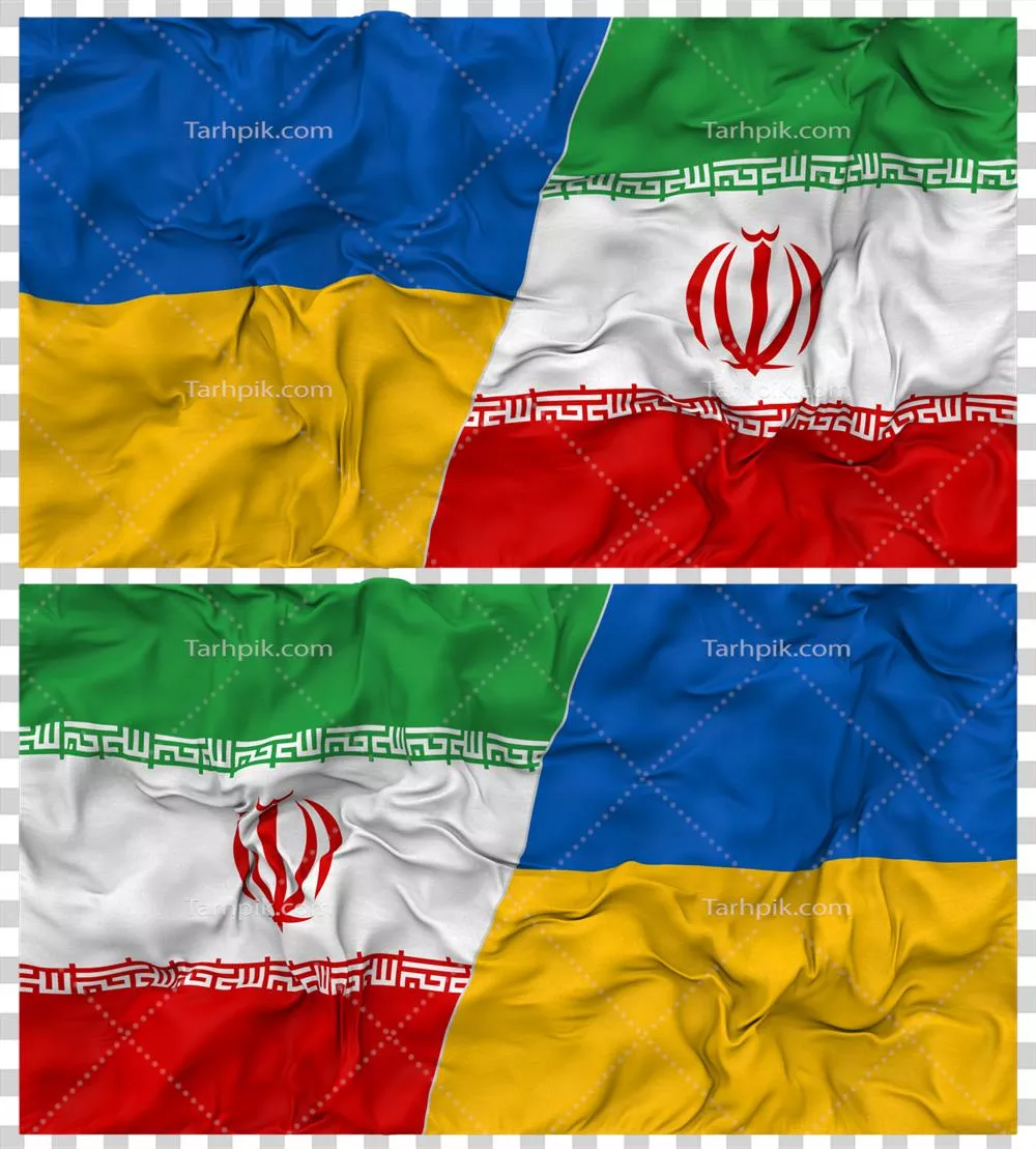 عکس دوربری ترکیب پرچم های ایران و اوکراین با بافت پارچه ای برای نمایش روابط دو جانبه
