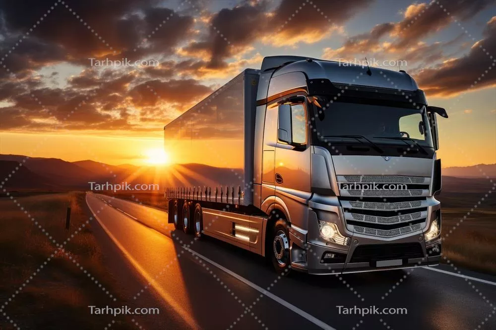 عکس یک کامیون بزرگ در حال حرکت بر روی بزرگراه در روز روشن