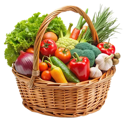 عکس دوربری سبد پر از سبزیجات تازه و رنگارنگ برای یک سفره سالم